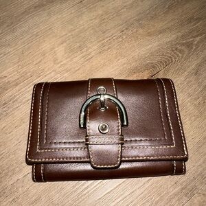 Coach Brown Leather Wallet with Silver Buckle